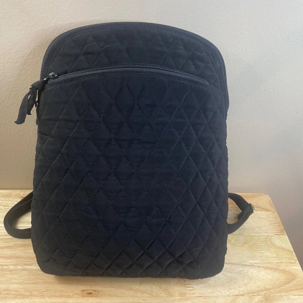 Vera Bradley Black Quilted Backpack Mini Small Lightweight Travel School Bag - Picture 2 of 5